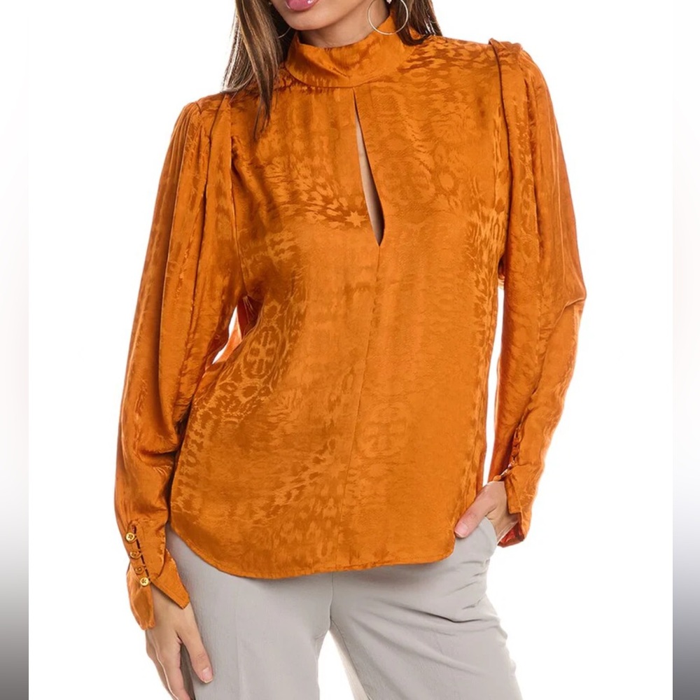 Equipment “Maya” Jacquard Satin Blouse in Burnt Orange XS NWT